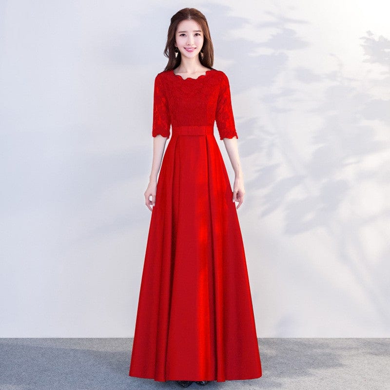 Maricel Long Round neck red long / S The End Elegant Long Sleeve Thin Company Annual Meeting Black Dress Dress Long Section