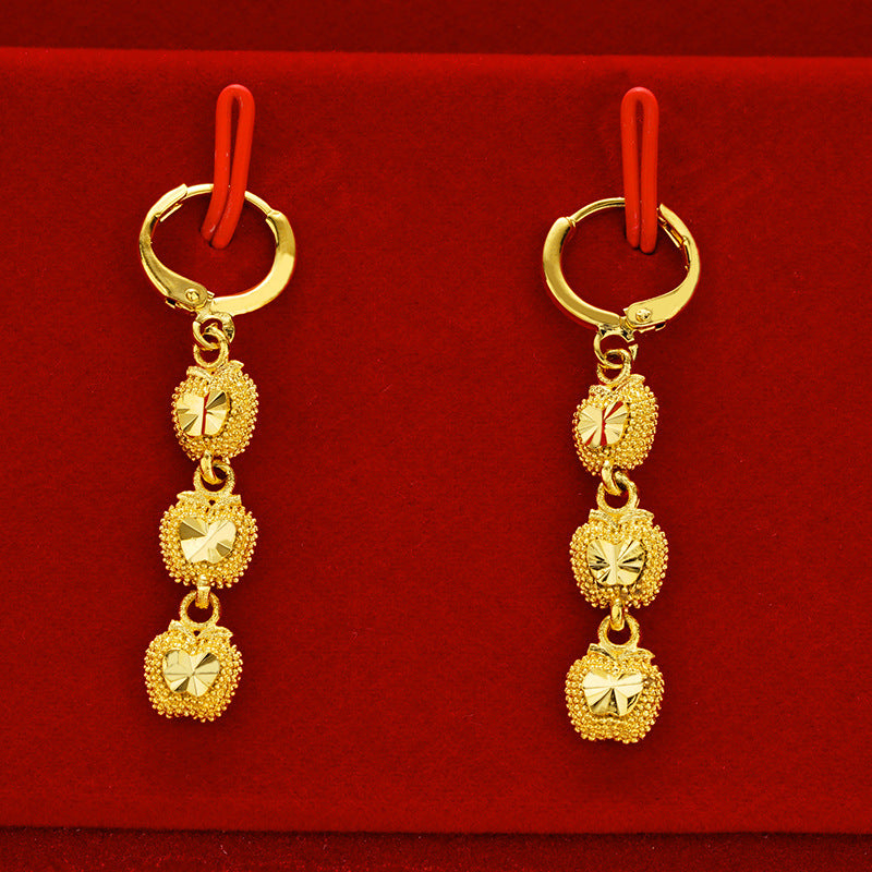 Brass Plated Gold Heart-shaped Earrings Lady Temperament Jewelry