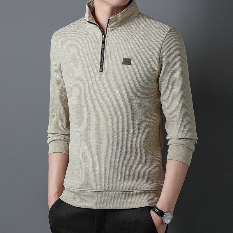 Maricel Long Men Beige / 165 Commuter Half Zipped Stand Collar Long Sleeve Fleece T-shirt