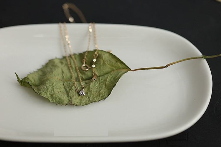 Women’s 14K Yellow Gold Single Diamond Necklace – Minimal Fine Jewelry