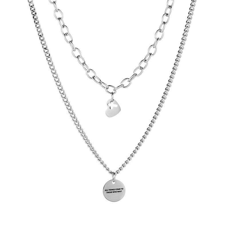 Double Layered Love Letter Clavicle Chain Titanium Steel Necklace