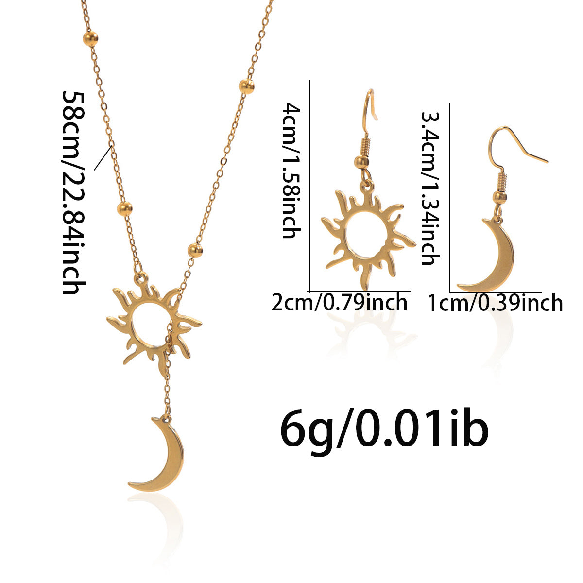 Luxury 18K Gold Plated Sun & Moon Jewelry Set