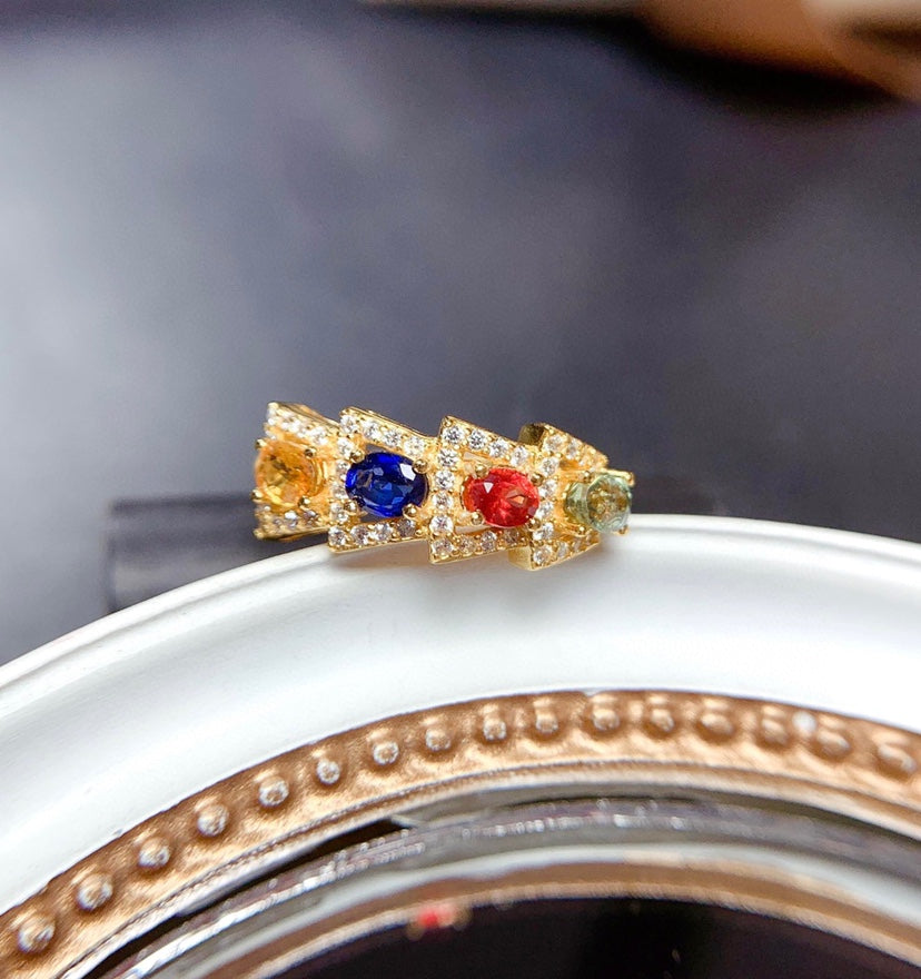 Color Sapphire & Tourmaline Luxury Ring – Elegant Gemstone Statement Ring