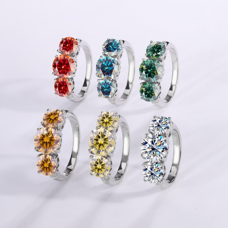 Color Moissanite Silver Ring