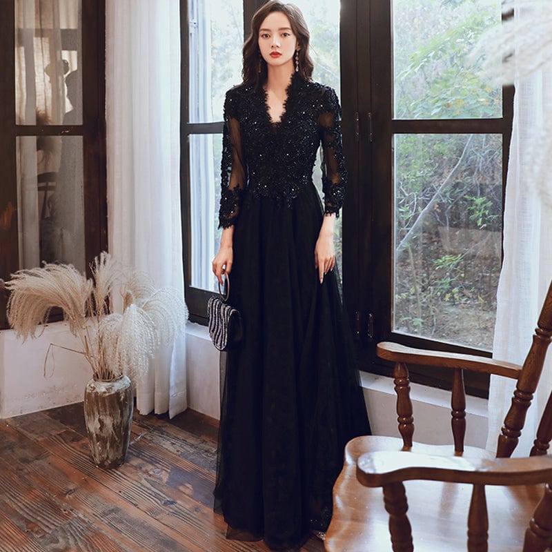 Maricel Long Dress Black long style / XS Black Evening Dress  Feminine And Luxurious