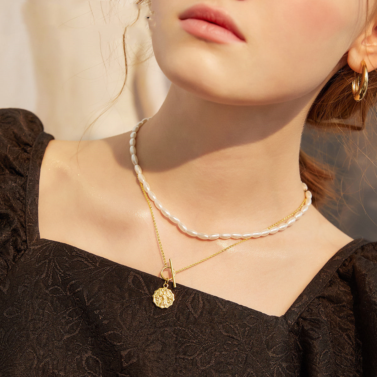 Gold French Double Necklace