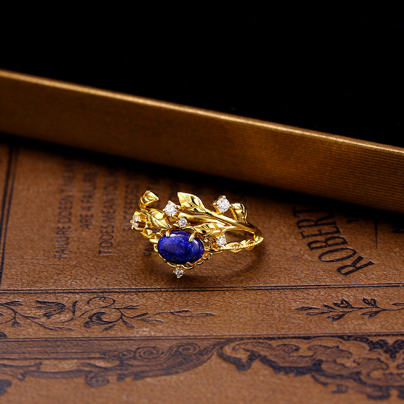 Sterling Silver Gold-Plated Hollow Leaf Ring