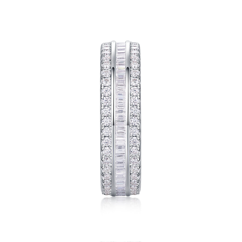 S925 Sterling Silver Double Row Moissanite Ring – Square Diamond Design