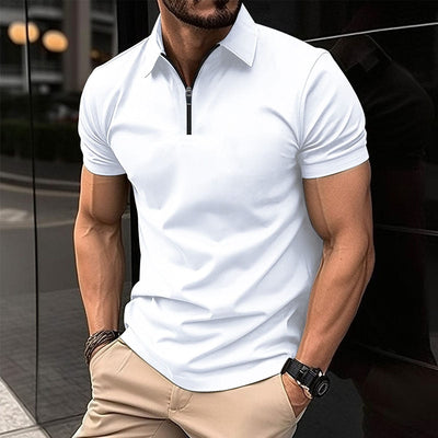 Maricel Long Polo White / S Summer Zipper Solid Color Men's Sports Top