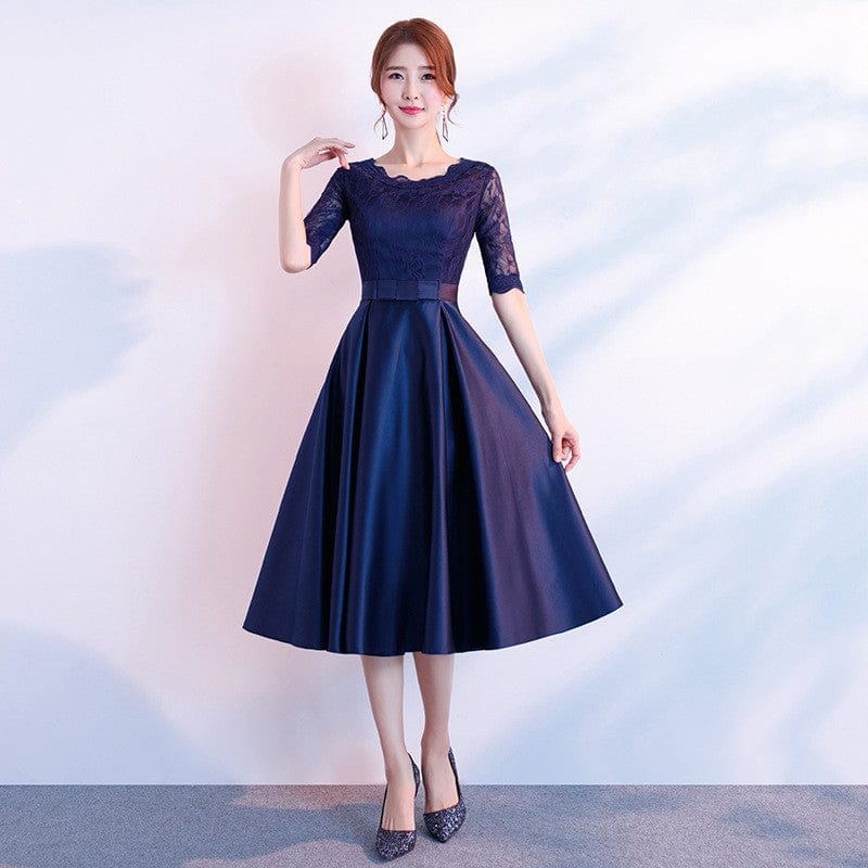 Maricel Long Round neck navy midlength / S The End Elegant Long Sleeve Thin Company Annual Meeting Black Dress Dress Long Section