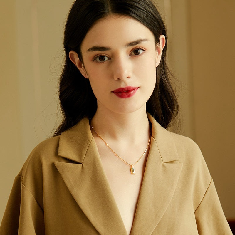 925 Sterling Silver Gold-Plated Gold Brick Pendant Necklace 