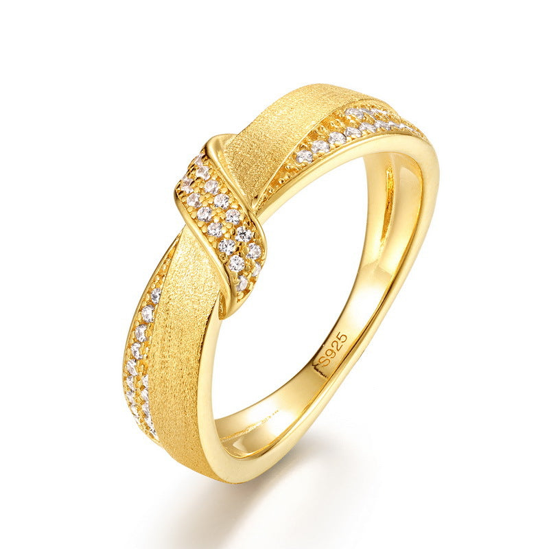 S925 Pure Silver Double Ring Gold Plated with Bow Design – Elegant Women’s Ring
