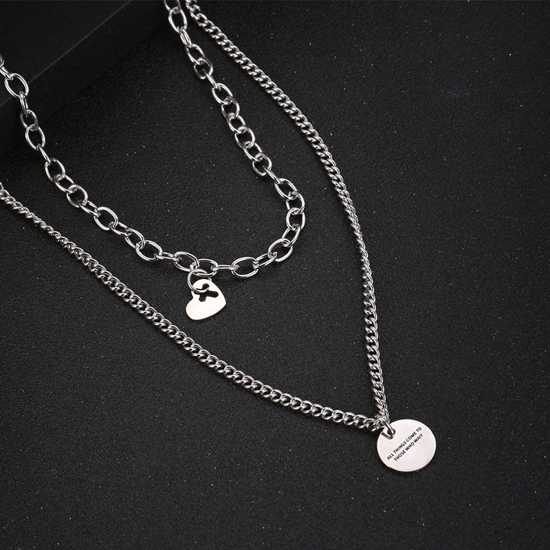Double Layered Love Letter Clavicle Chain Titanium Steel Necklace
