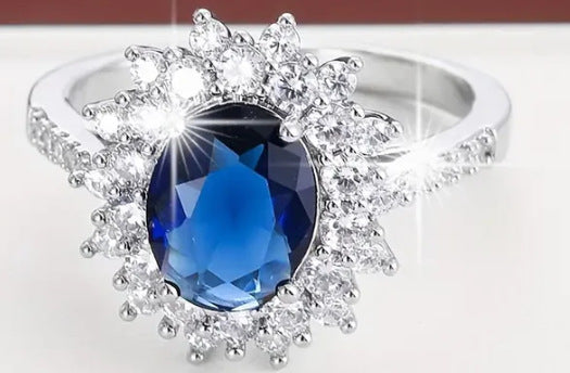 Blue Crystal Halo Ring – Timeless Statement Design