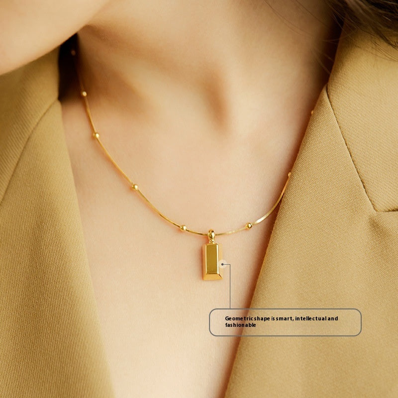 925 Sterling Silver Gold-Plated Gold Brick Pendant Necklace 