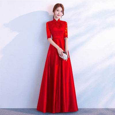 Maricel Long Stand up collar red long / S The End Elegant Long Sleeve Thin Company Annual Meeting Black Dress Dress Long Section