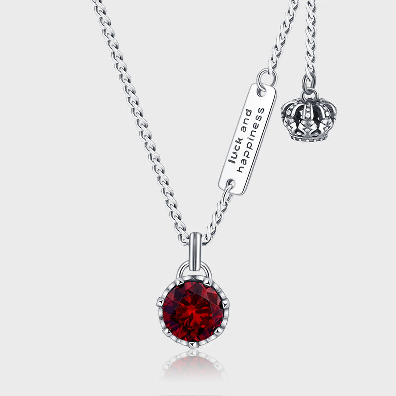 925 Sterling Silver Crown Retro Necklace Women's Brand Letter Small Design High Level