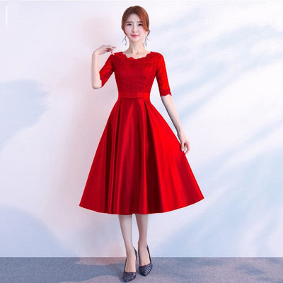 Maricel Long Round neck red midlength / S The End Elegant Long Sleeve Thin Company Annual Meeting Black Dress Dress Long Section