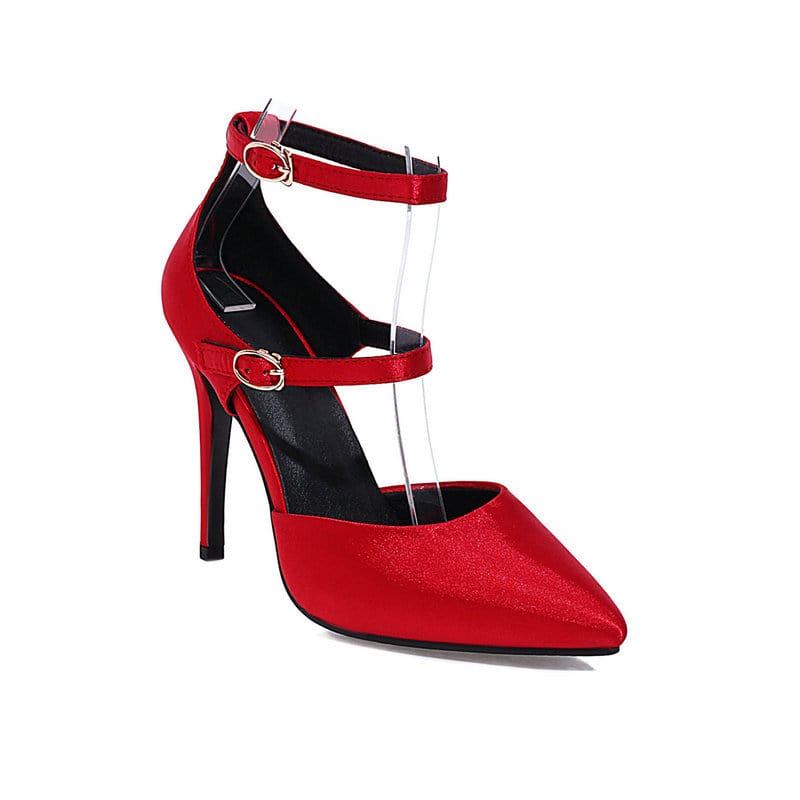 Maricel Long Red / 34 Hollow Women's Shoes Buckle Strap Stiletto Heel Pumps