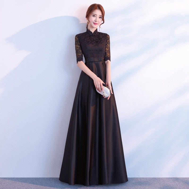 Maricel Long Stand up collar black long / S The End Elegant Long Sleeve Thin Company Annual Meeting Black Dress Dress Long Section