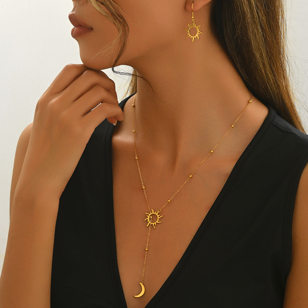 Luxury 18K Gold Plated Sun & Moon Jewelry Set