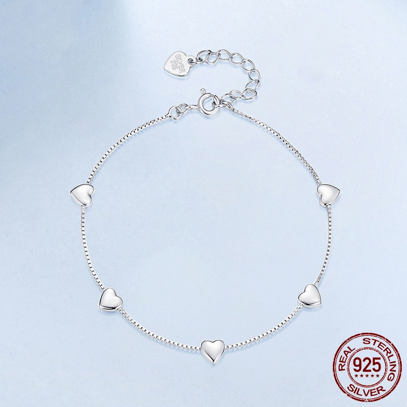 Simple Heart-shaped S925 Sterling Silver Heart-shaped Bracelet