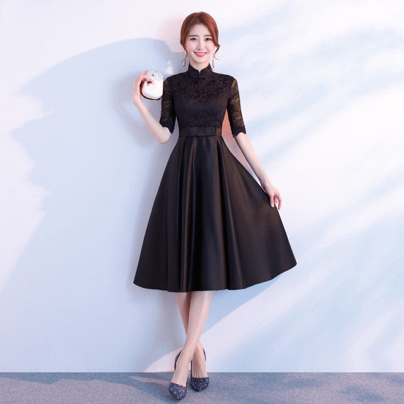 Maricel Long Stand up collar black midleng / S The End Elegant Long Sleeve Thin Company Annual Meeting Black Dress Dress Long Section