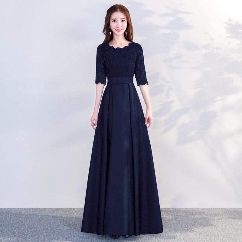 Maricel Long Round neck navy long / S The End Elegant Long Sleeve Thin Company Annual Meeting Black Dress Dress Long Section