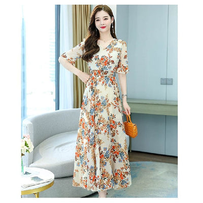 Fashion V - neck Dress Waist Slimming Women - Maricel Long