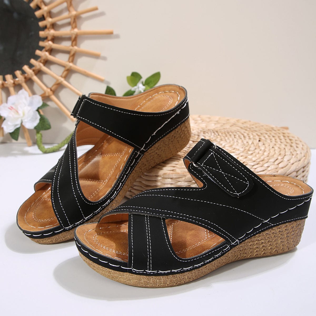 Sewing Line Lightweight Wedge Velcro Multicolor Shoes - Maricel Long