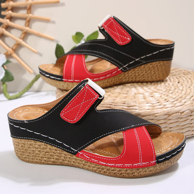 Sewing Line Lightweight Wedge Velcro Multicolor Shoes - Maricel Long