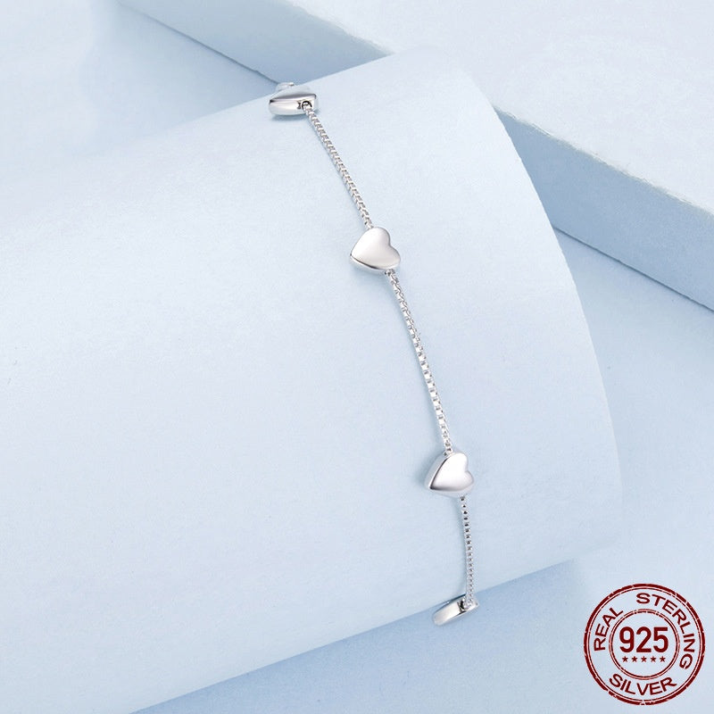 Simple Heart-shaped S925 Sterling Silver Heart-shaped Bracelet
