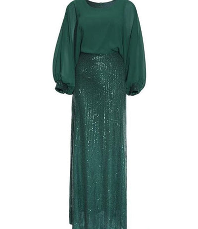 Maricel Long Green / L African Women's Beads Chiffon Party Evening Dress Big Size