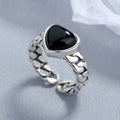 925 Sterling Silver Love Heart Black Agate Ring