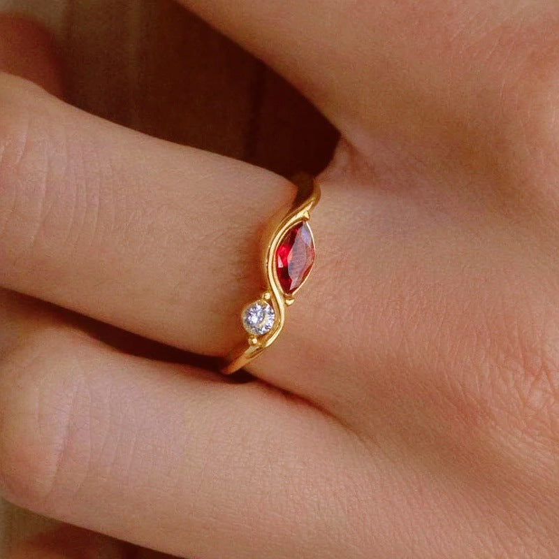 Personalized Two Birthstone Wave Ring with Custom Engraving | Couple Promise Ring | Gold-Tone Birthstone Ring