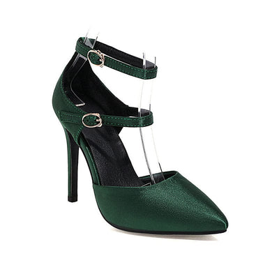 Maricel Long Green / 34 Hollow Women's Shoes Buckle Strap Stiletto Heel Pumps