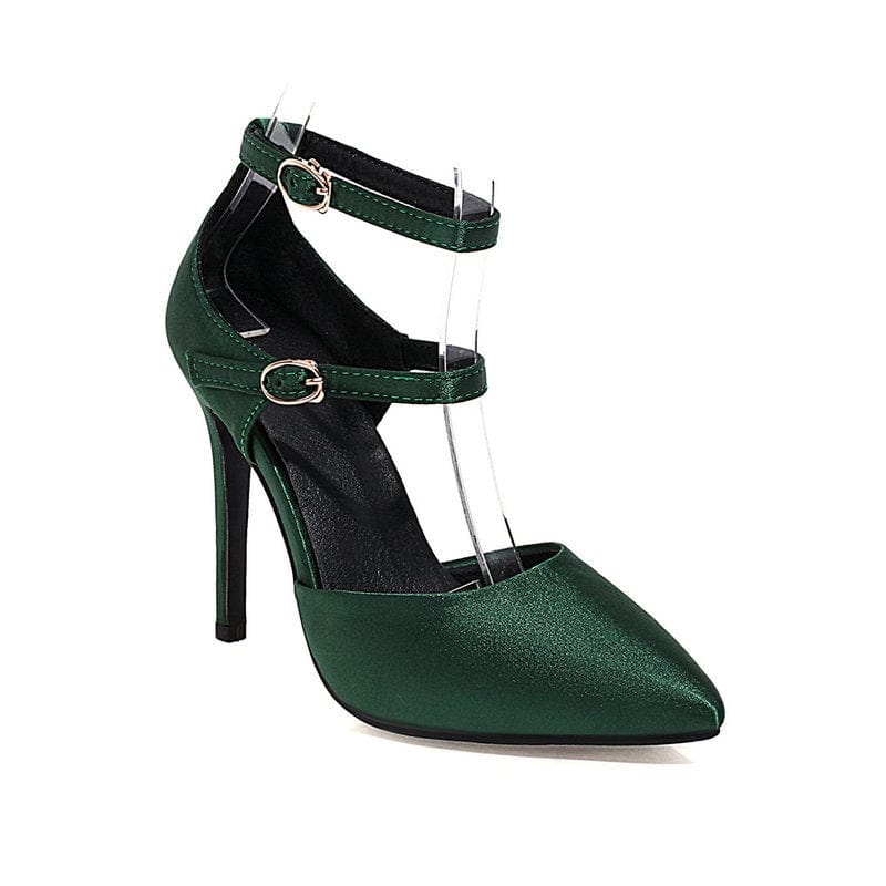 Maricel Long Shoes Green / 34 Hollow Women's Shoes Buckle Strap Stiletto Heel Pumps