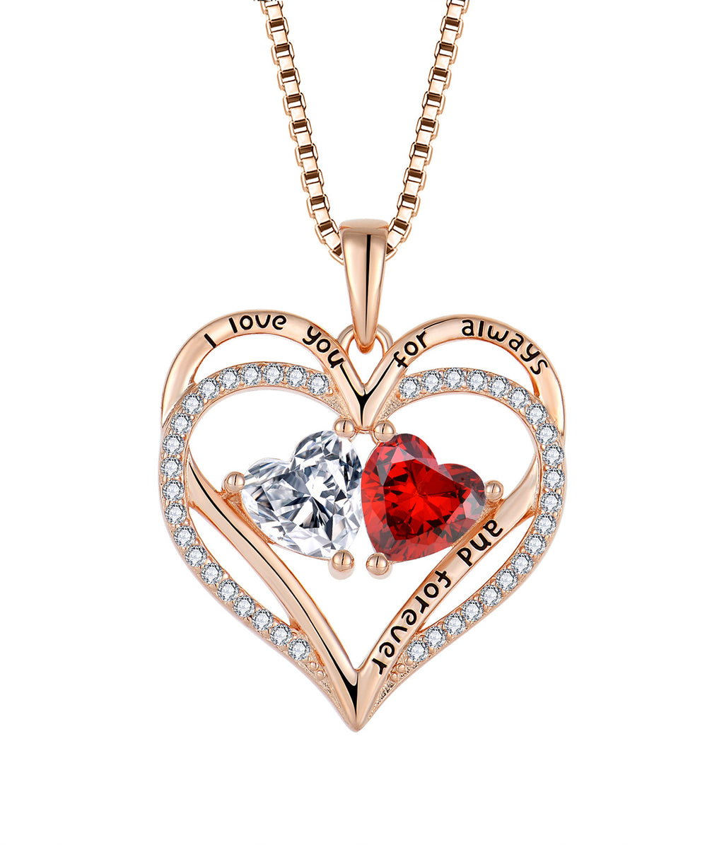 Double Heart Necklace – 925 Sterling Silver with Zircon Accents