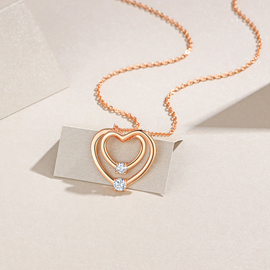 Double Heart Moissanite Necklace – S925 Sterling Silver