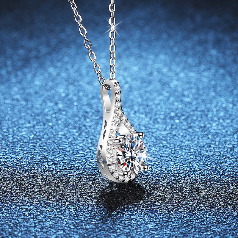 S925 Sterling Silver Moissanite Pendant Necklace – 1CT Drop Shape