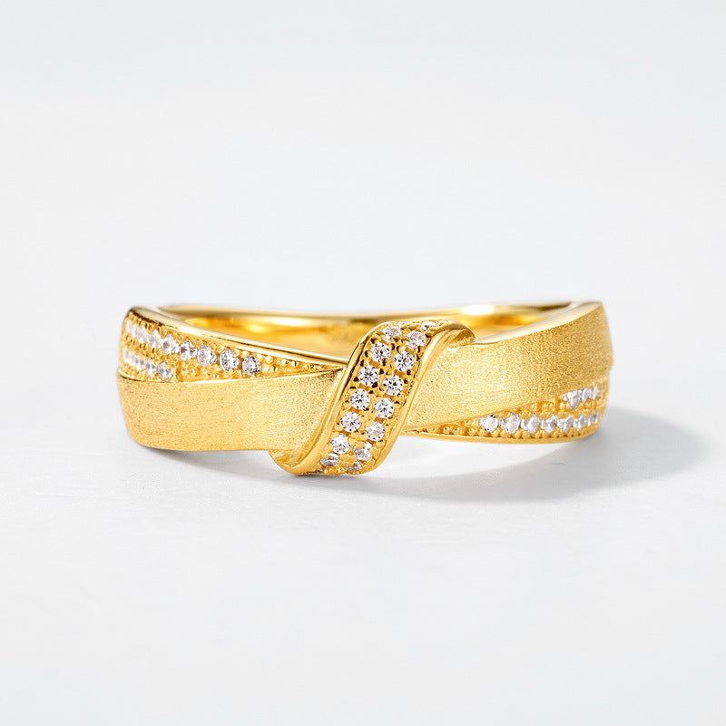 S925 Pure Silver Double Ring Gold Plated with Bow Design – Elegant Women’s Ring