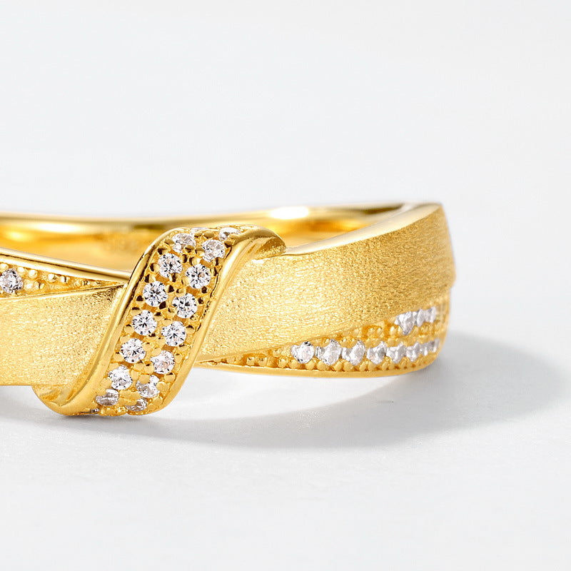 S925 Pure Silver Double Ring Gold Plated with Bow Design – Elegant Women’s Ring