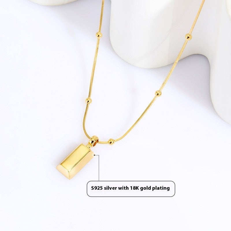 925 Sterling Silver Gold-Plated Gold Brick Pendant Necklace 