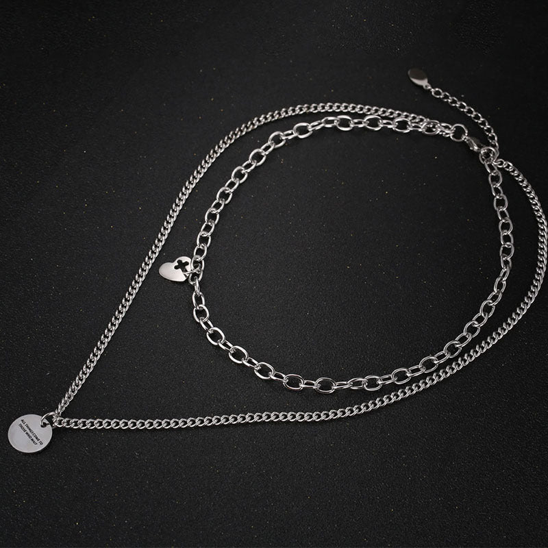 Double Layered Love Letter Clavicle Chain Titanium Steel Necklace