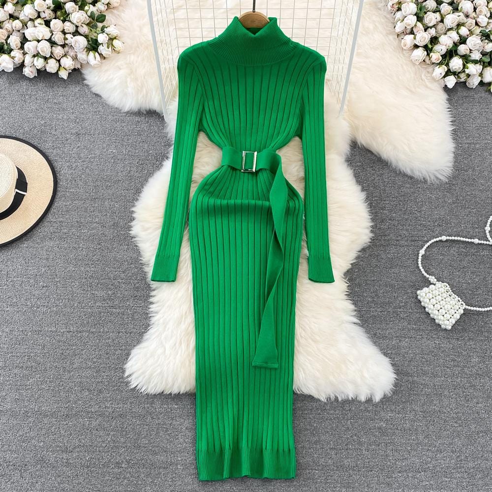 Maricel Long Dress Green / One size Elastic Tight-fitting Knitted Buttock Dress