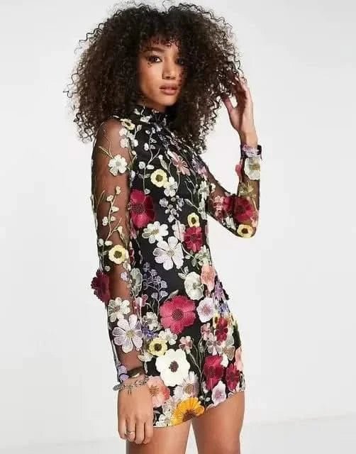 Elegant Luxury Floral Embroidery Party Dress - Maricel Long