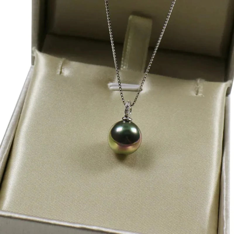 Maricel Long Black Pearl Necklace with White Freshwater Pearl Pendant