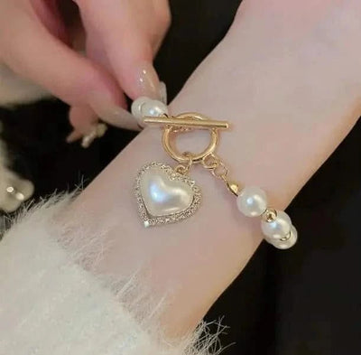Diamond OT Buckle Pearl Heart Bracelet - Maricel Long
