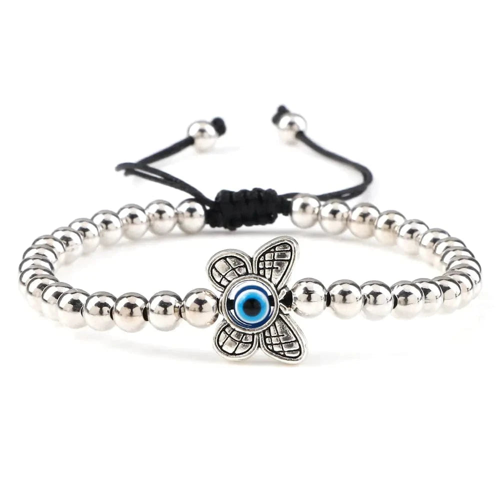 Maricel Long Butterfly / Silver Copper Bead Simple Fashion 5mm Copper Bead Bracelet