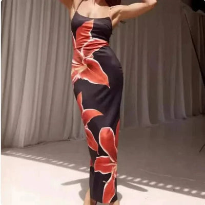 Elegant Floral Slit Midi Dress - Maricel Long